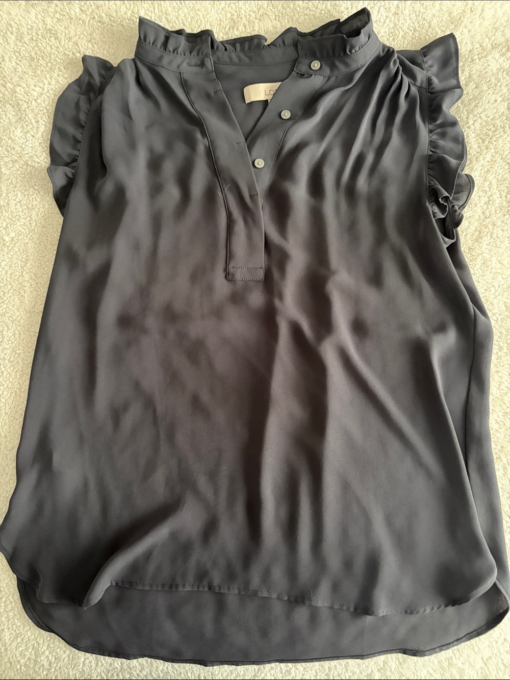 LOFT Dark Gray Ruffled Henley Shell Top